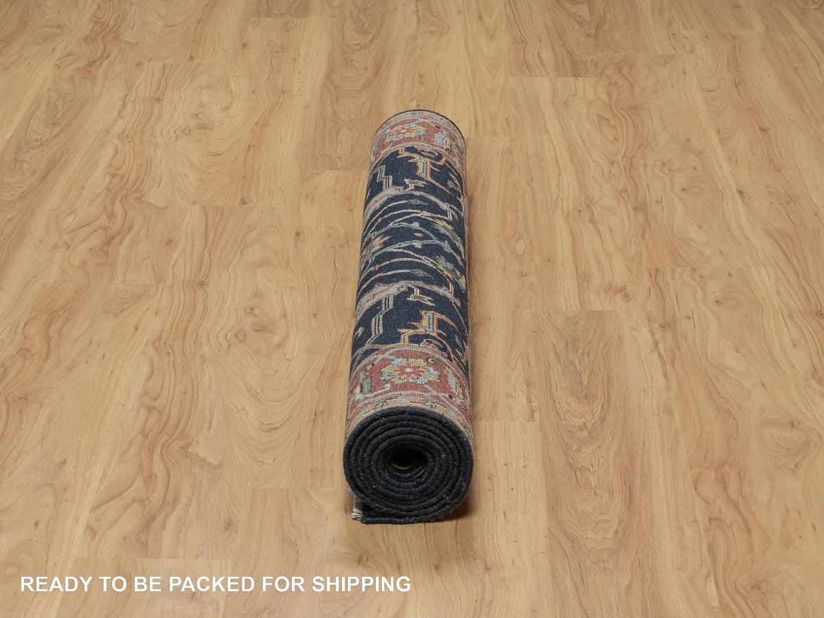 Heriz Traditional hand-knotted wool runner in Blue, 4'2" x 8'1", SKU O091110
