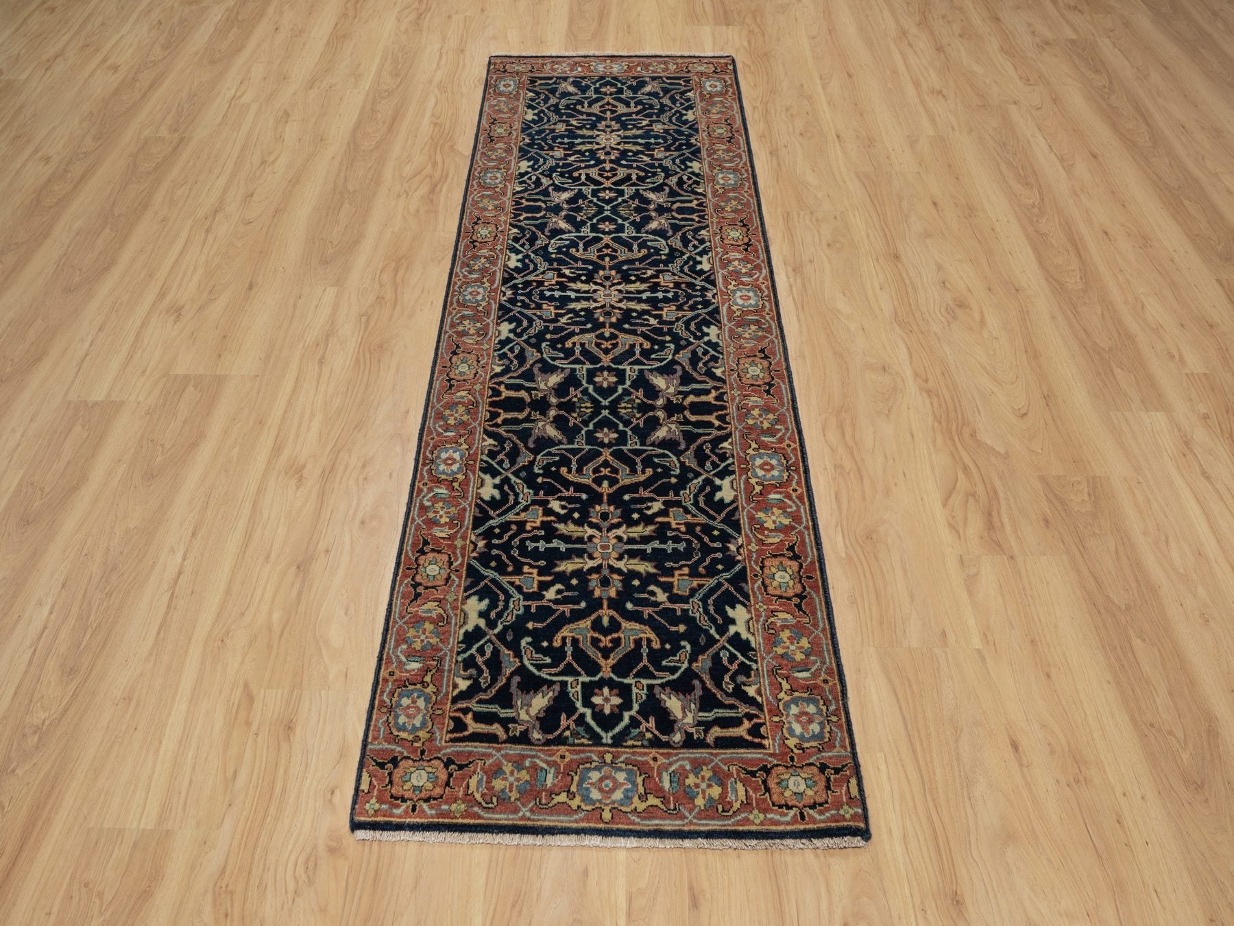Heriz Traditional hand-knotted wool runner in Blue, 2'6" x 8'1", SKU O091113