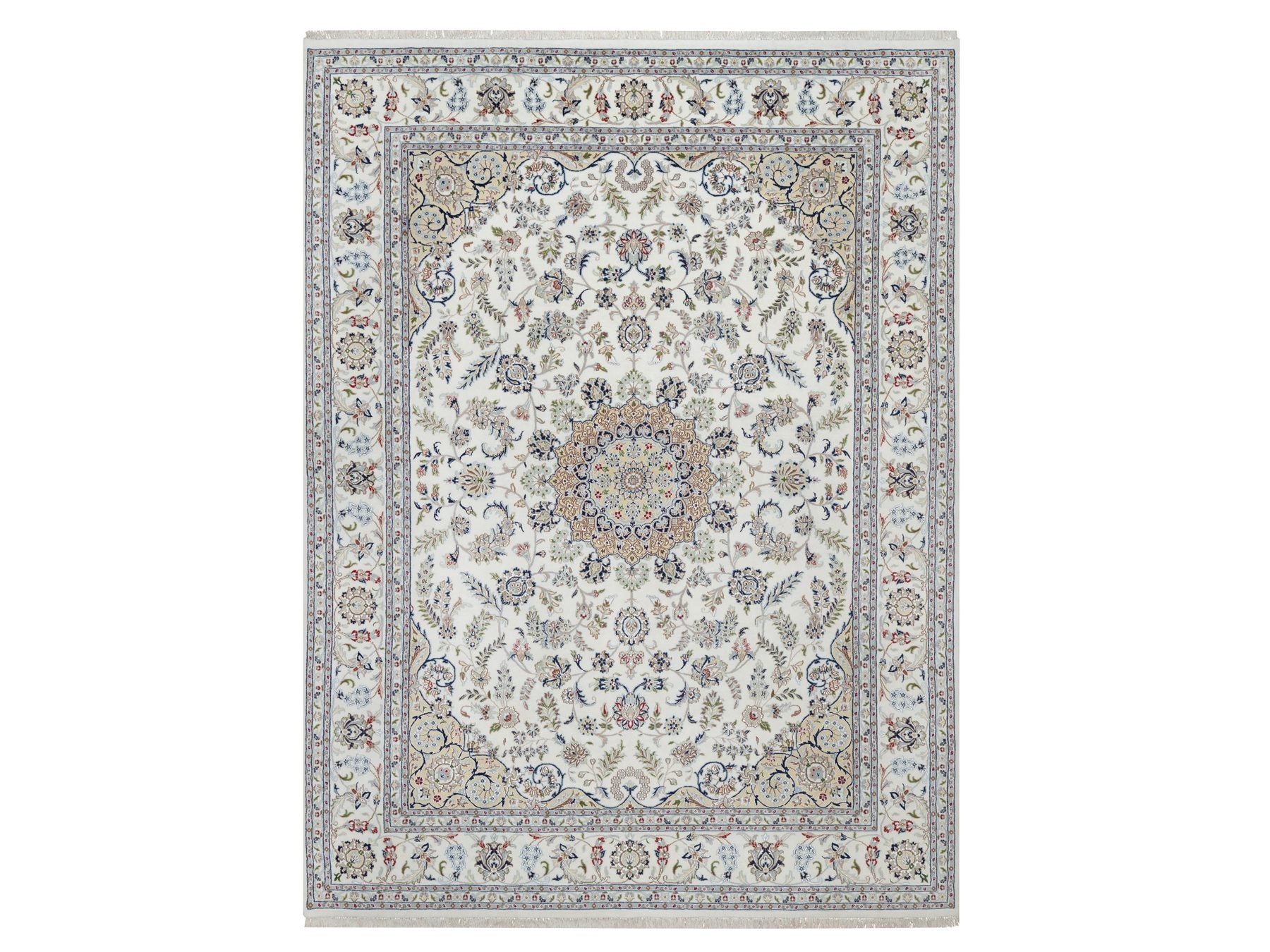 Nain Traditional hand-knotted wool/silk rug in Ivory, 8'10" x 12'4", SKU O091124