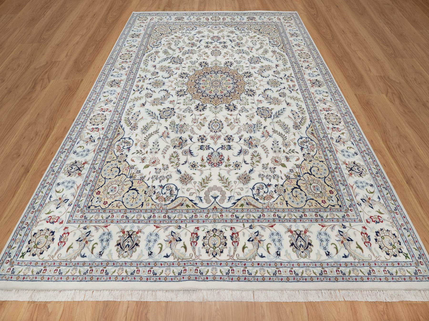 Nain Traditional hand-knotted wool/silk rug in Ivory, 8'10" x 12'4", SKU O091124