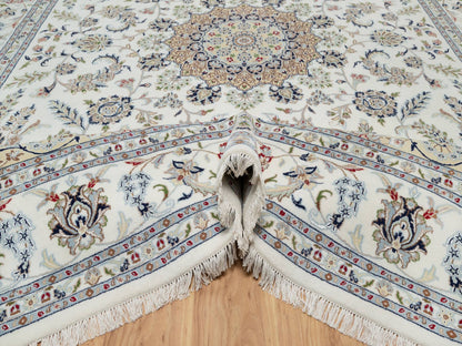 Ivory 8'10" x 12'4" Fine Oriental Hand knotted Wool/Silk Rug - Sku: O091124