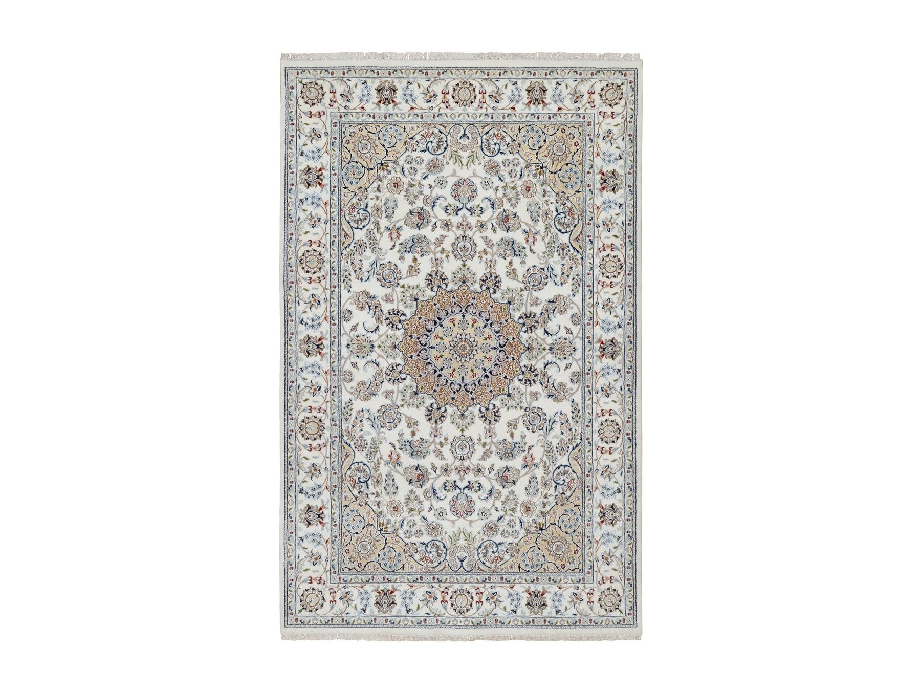 Nain Traditional hand-knotted wool/silk rug in Ivory, 5'10" x 9'2", SKU O091125