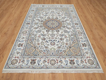 Nain Traditional hand-knotted wool/silk rug in Ivory, 5'10" x 9'2", SKU O091125