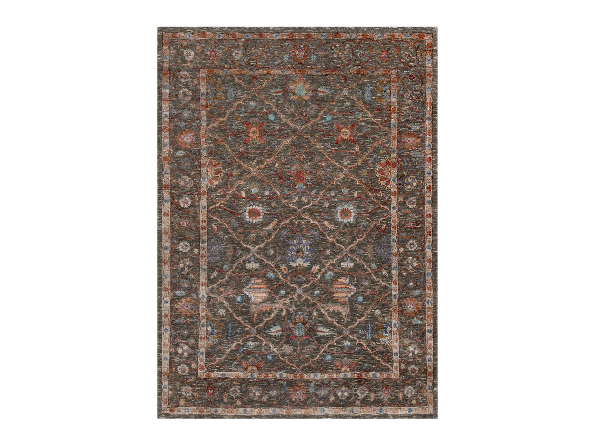 Transitional hand-knotted wool/silk rug in Brown, 5'0" x 7'0", SKU O091133