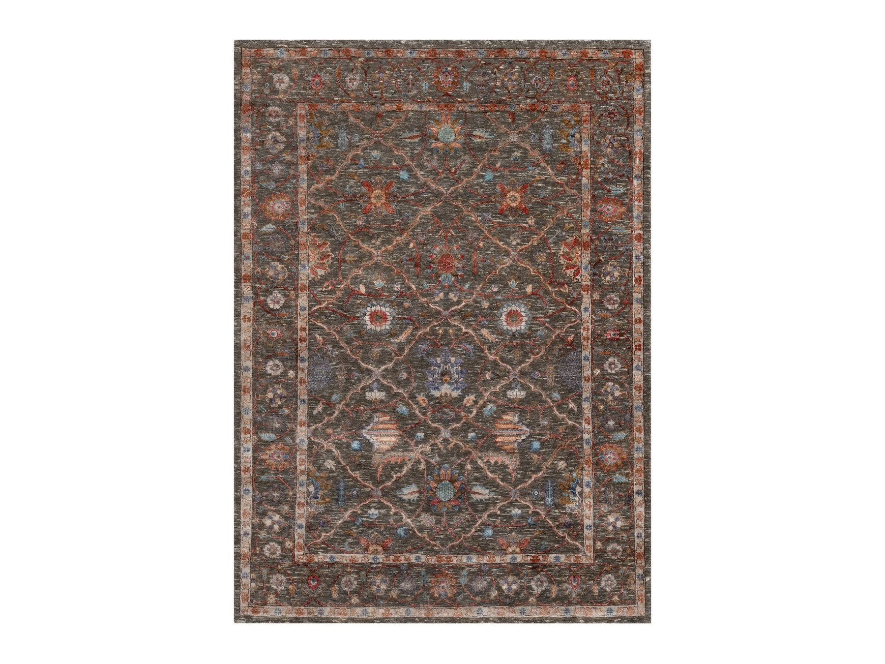 Transitional hand-knotted wool/silk rug in Brown, 5'0" x 7'0", SKU O091133