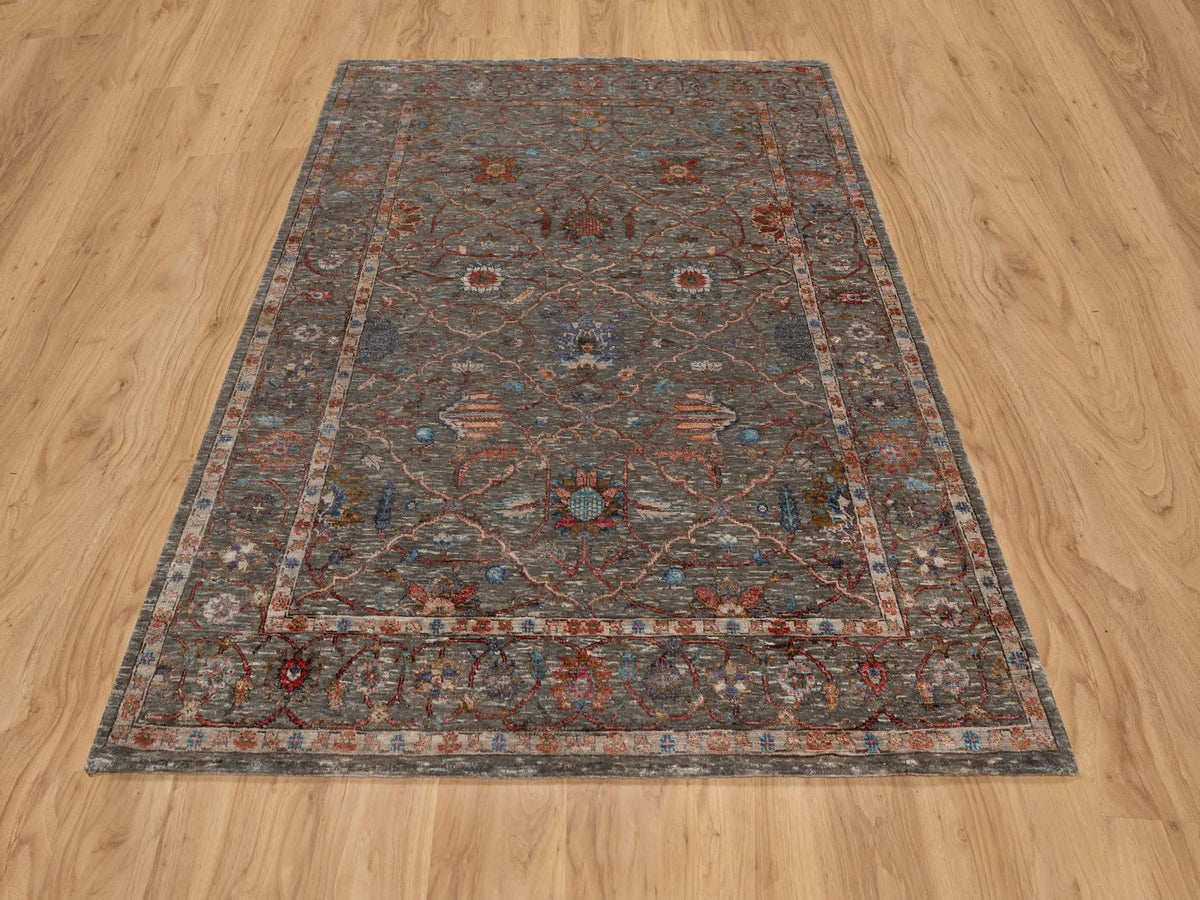 Transitional hand-knotted wool/silk rug in Brown, 5'0" x 7'0", SKU O091133