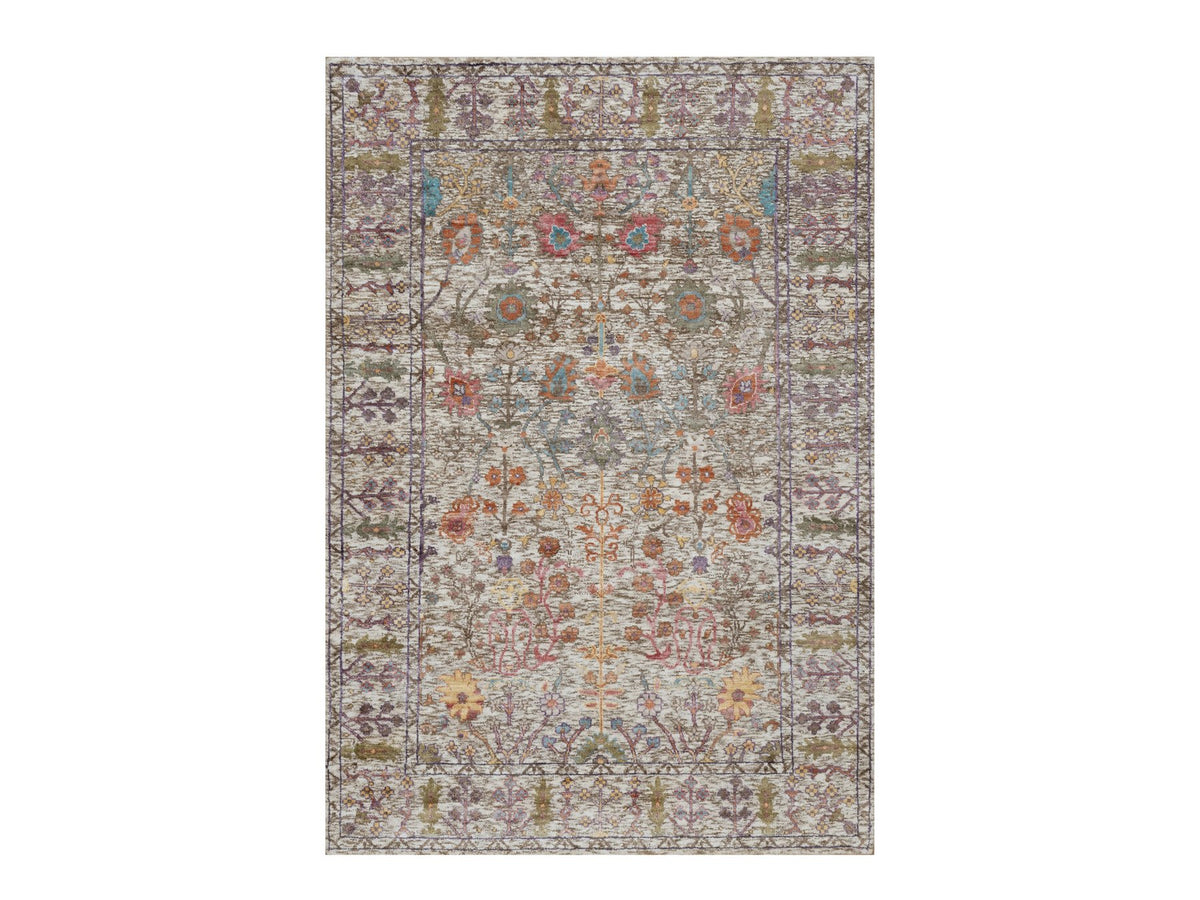 Transitional hand-knotted wool/silk rug in Ivory, 4'3" x 6'2", SKU O091134