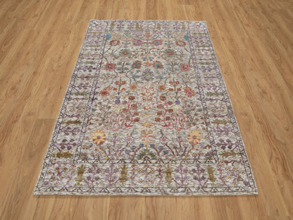 Ivory 4'3" x 6'2" Transitional Hand knotted Wool/Silk Rug - Sku: O091134