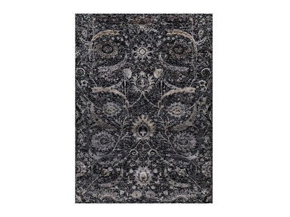 Transitional hand-knotted wool/silk rug in Black, 4'10" x 6'11", SKU O091135