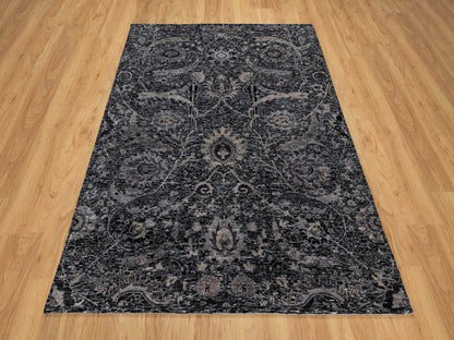 Transitional hand-knotted wool/silk rug in Black, 4'10" x 6'11", SKU O091135