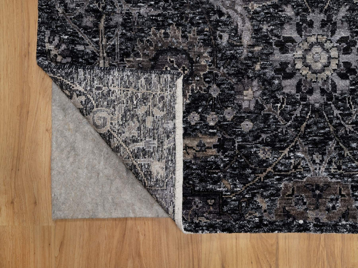 Transitional hand-knotted wool/silk rug in Black, 4'10" x 6'11", SKU O091135