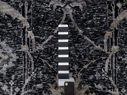 Transitional hand-knotted wool/silk rug in Black, 4'10" x 6'11", SKU O091135