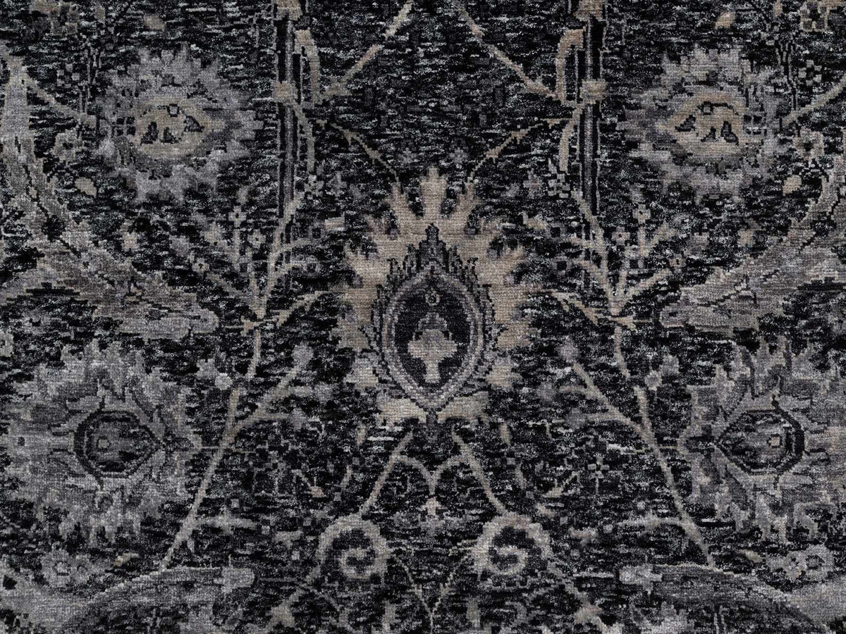 Transitional hand-knotted wool/silk rug in Black, 4'10" x 6'11", SKU O091135