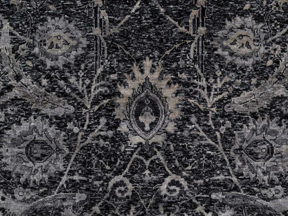 Transitional hand-knotted wool/silk rug in Black, 4'10" x 6'11", SKU O091135