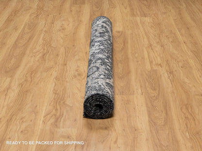 Transitional hand-knotted wool/silk rug in Black, 4'10" x 6'11", SKU O091135