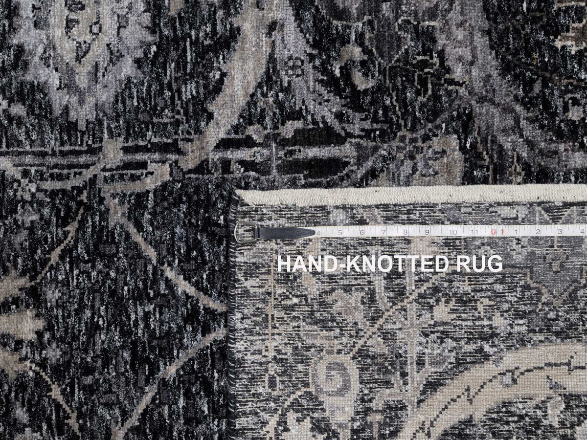 Transitional hand-knotted wool/silk rug in Black, 4'10" x 6'11", SKU O091135