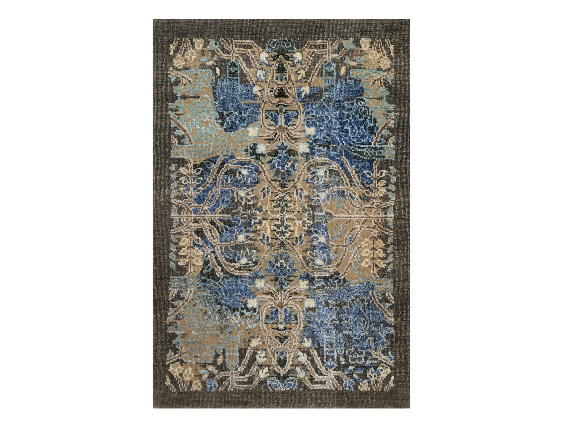 Sarouk Modern / Contemporary hand-knotted wool/silk rug in Brown, 1'11" x 2'11", SKU O091139