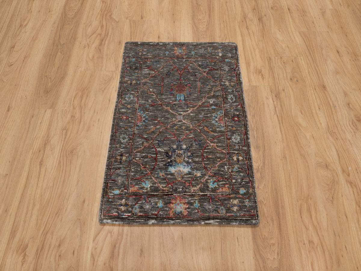 Transitional hand-knotted wool/silk rug in Brown, 2'0" x 3'0", SKU O091152