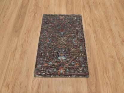 Brown 2'0" x 3'0" Transitional Hand knotted Wool/Silk Rug - Sku: O091152