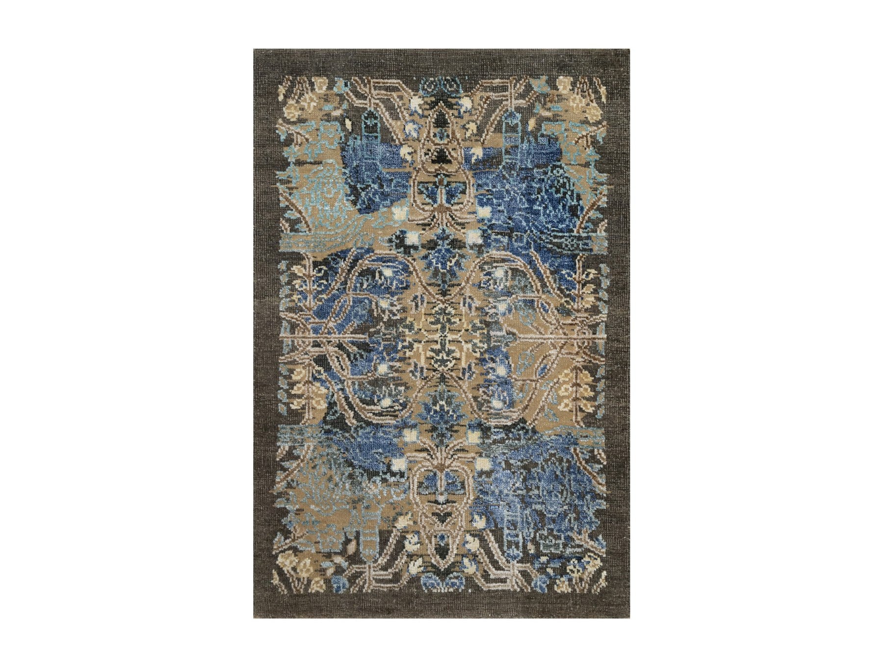 Sarouk Modern / Contemporary hand-knotted wool/silk rug in Brown, 1'11" x 3'0", SKU O091154