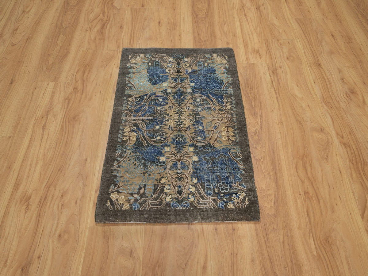Sarouk Modern / Contemporary hand-knotted wool/silk rug in Brown, 1'11" x 3'0", SKU O091155