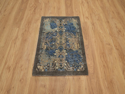 Sarouk Modern / Contemporary hand-knotted wool/silk rug in Brown, 1'11" x 3'0", SKU O091155