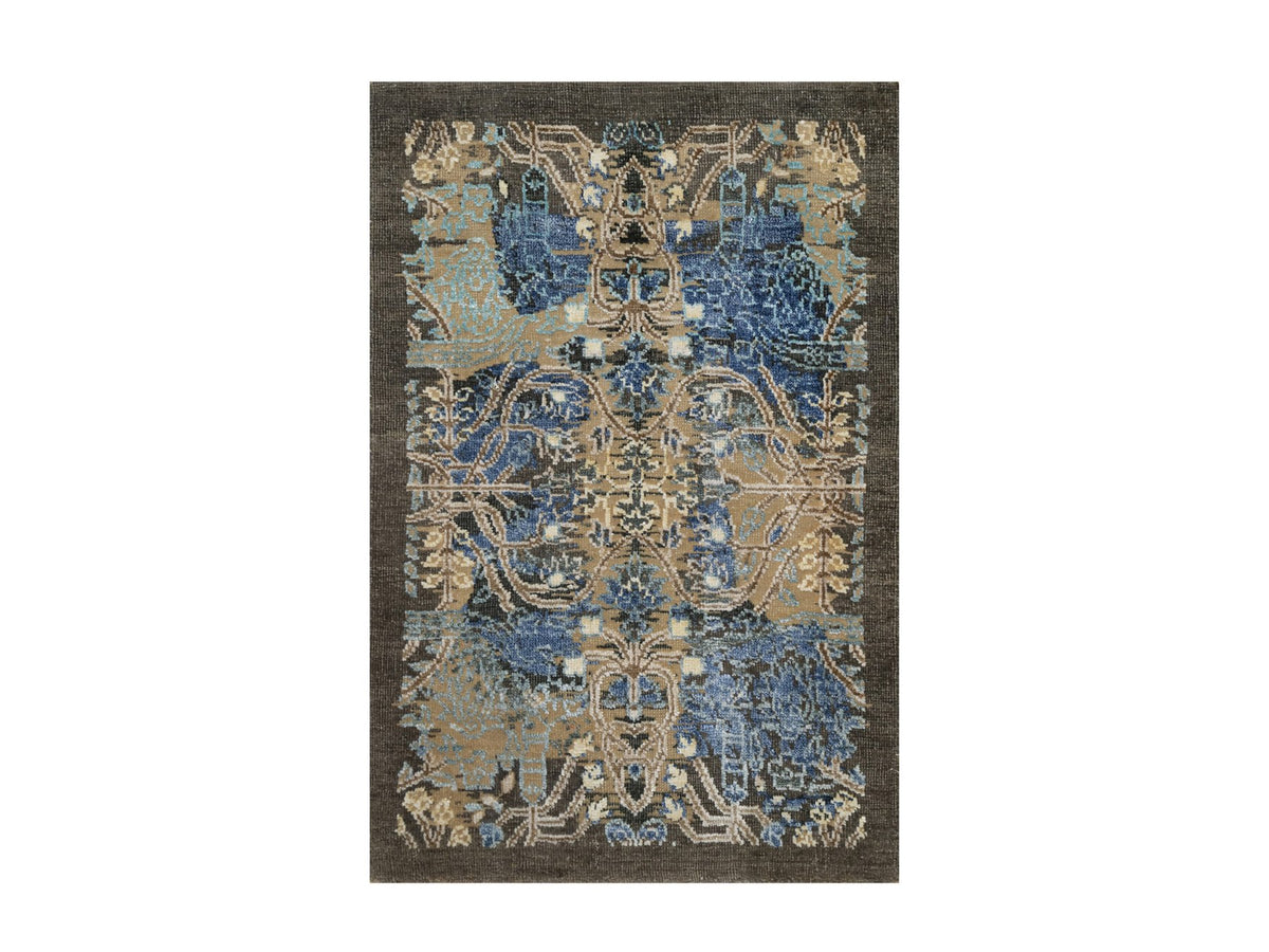 Sarouk Modern / Contemporary hand-knotted wool/silk rug in Brown, 1'11" x 3'0", SKU O091156