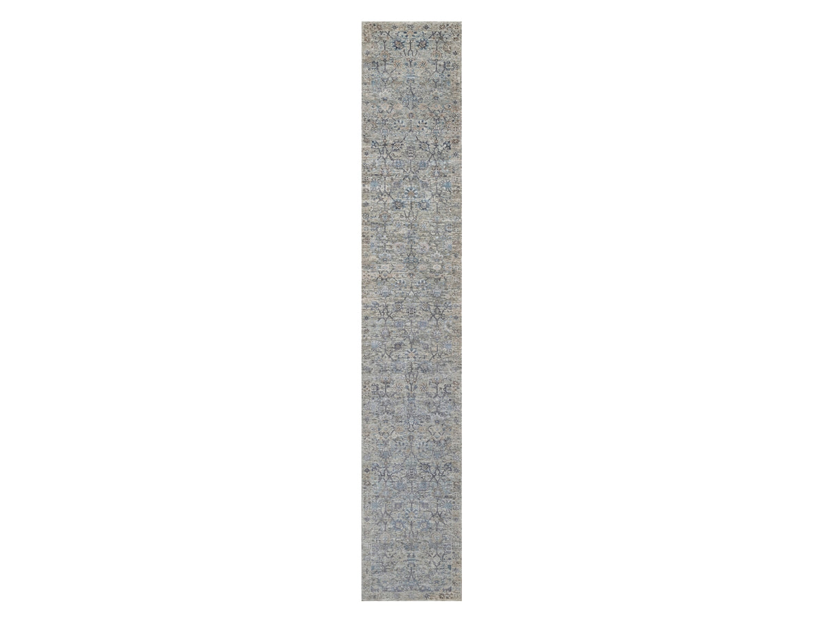 Transitional hand-knotted wool/silk runner in Ivory, 2'7" x 15'9", SKU O091158
