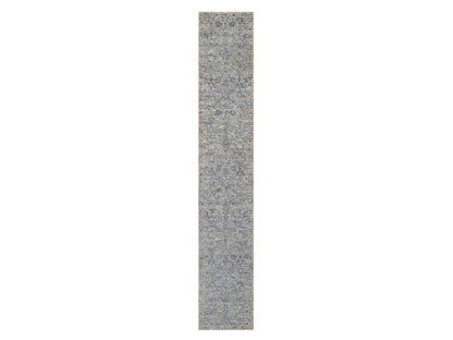 Ivory 2'7" x 15'9" Transitional Hand knotted Wool/Silk Rug - Sku: O091158