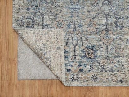 Ivory 2'7" x 15'9" Transitional Hand knotted Wool/Silk Rug - Sku: O091158