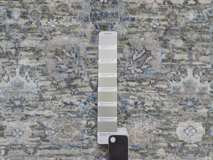 Ivory 2'7" x 15'9" Transitional Hand knotted Wool/Silk Rug - Sku: O091158