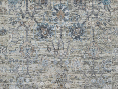 Ivory 2'7" x 15'9" Transitional Hand knotted Wool/Silk Rug - Sku: O091158