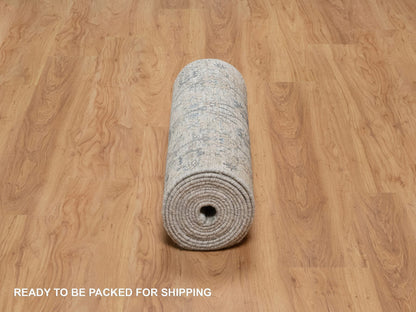 Ivory 2'7" x 15'9" Transitional Hand knotted Wool/Silk Rug - Sku: O091158