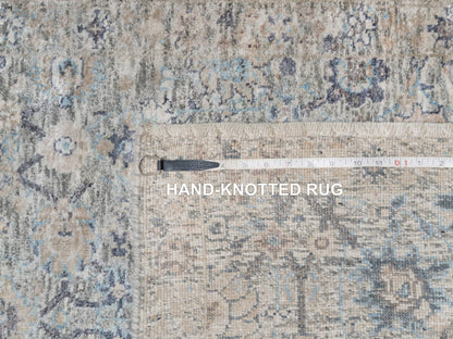 Ivory 2'7" x 15'9" Transitional Hand knotted Wool/Silk Rug - Sku: O091158