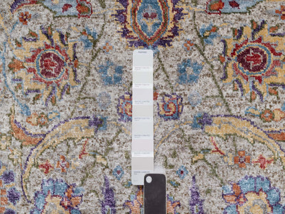 Ivory 2'5" x 26'0" Transitional Hand knotted Wool/Silk Rug - Sku: O091159