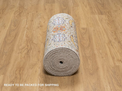 Ivory 2'5" x 26'0" Transitional Hand knotted Wool/Silk Rug - Sku: O091159