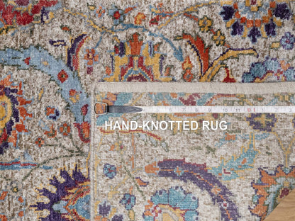 Ivory 2'5" x 26'0" Transitional Hand knotted Wool/Silk Rug - Sku: O091159