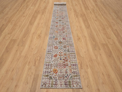 Ivory 2'7" x 23'9" Transitional Hand knotted Wool/Silk Rug - Sku: O091160
