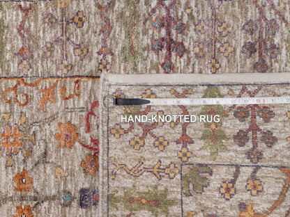 Ivory 2'7" x 23'9" Transitional Hand knotted Wool/Silk Rug - Sku: O091160