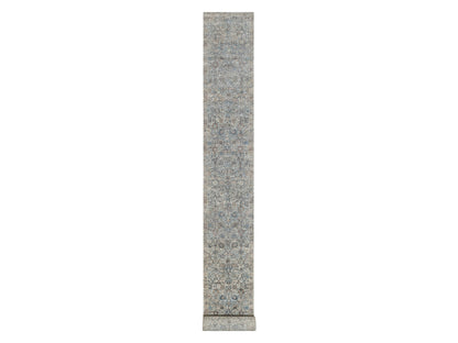Ivory 2'7" x 25'9" Transitional Hand knotted Wool/Silk Rug - Sku: O091162