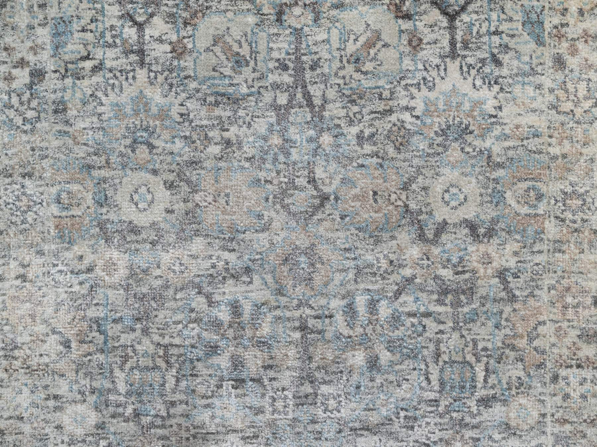 Transitional hand-knotted wool/silk runner in Ivory, 2'7" x 25'9", SKU O091162