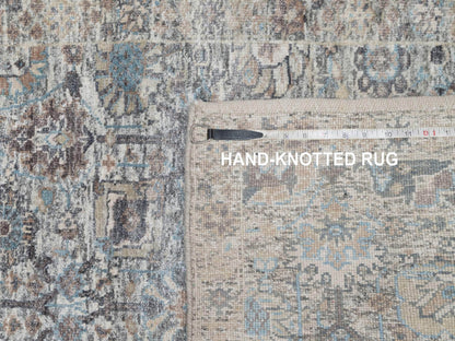 Ivory 2'7" x 25'9" Transitional Hand knotted Wool/Silk Rug - Sku: O091162