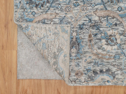 Ivory 2'6" x 27'9" Transitional Hand knotted Wool/Silk Rug - Sku: O091163