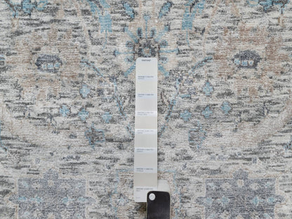 Ivory 2'6" x 27'9" Transitional Hand knotted Wool/Silk Rug - Sku: O091163