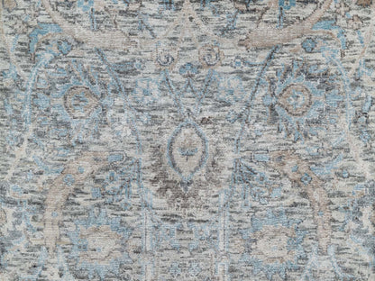 Ivory 2'6" x 27'9" Transitional Hand knotted Wool/Silk Rug - Sku: O091163