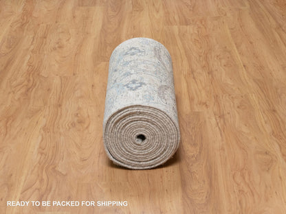 Ivory 2'6" x 27'9" Transitional Hand knotted Wool/Silk Rug - Sku: O091163