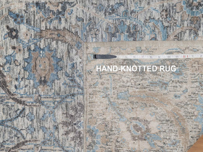 Ivory 2'6" x 27'9" Transitional Hand knotted Wool/Silk Rug - Sku: O091163
