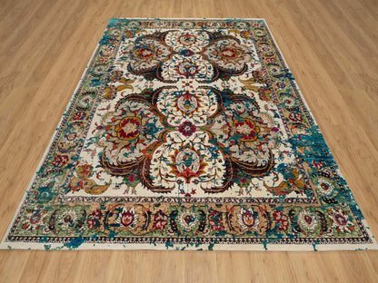 Ivory 8'1" x 10'1" Transitional Hand knotted Wool/Silk Rug - Sku: O091164