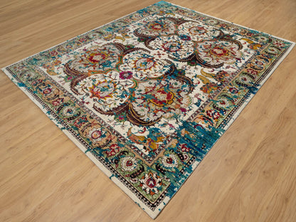 Transitional hand-knotted wool/silk rug in Ivory, 8'1" x 10'1", SKU O091164