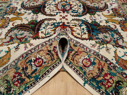 Ivory 8'1" x 10'1" Transitional Hand knotted Wool/Silk Rug - Sku: O091164